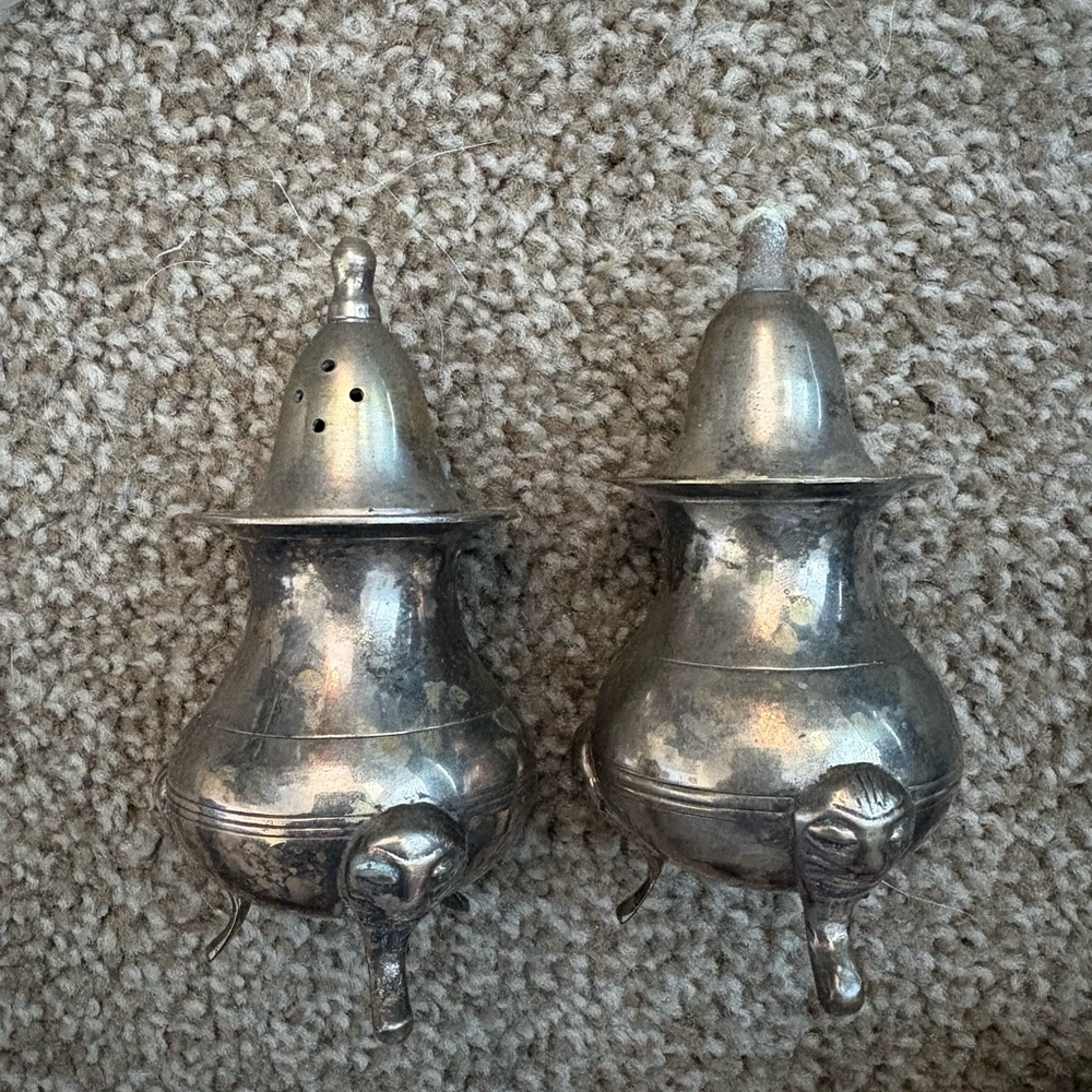 Vintage Silver-Plated Salt and Pepper Shakers - Ornate Footed Pair